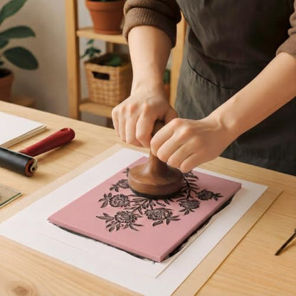 FunooFuno 9'' x 11.75'' 2 Pack Pink Rubber Linoleum Carving Blocks for Printmaking, 0.24'' Thick Linocut Soft Rubber Carving Block for Stamp Making Supplies Craft Materials DIY Artists Beginner - size: 9 x 11.75 Inch