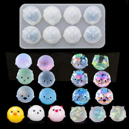 Silicone Resin Molds for Jewelry Keychain Pendent Necklace, Cute Animal Orbs Piglet Chicken Bear Shape Ornaments Casting Molds for UV Resin Crafts, DIY Jewelry Making (Mirror & Matt) (1pc) - size: 2 in 1 Animal
