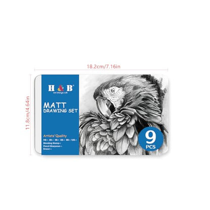 H & B Profession Sketch Pencils 9-Piece, Matte Sketch pencils, Sketch Pencil Set for Drawing, Shading, and Sketching for Beginners, Artists and professional artists - size: 9 Count (Pack of 1)