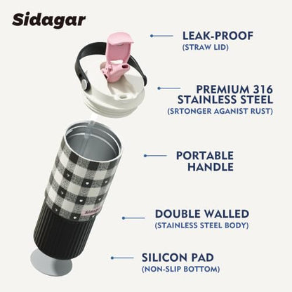 26 oz Insulated Stainless Steel Tumbler with Straw & Handle Black - color: Black