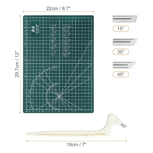 HARFINGTON Craft Cutting Tools 15/30/45 Degree Blades 360 Degree Rotating Blade Stainless Steel Cutter Pen Knife with Mat for DIY Crafts Stencils Scrapbooks, White - color: White