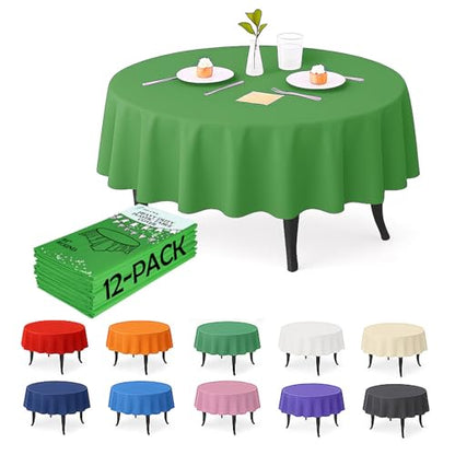 12-Pack Hunter Green Plastic Tablecloths – 84 Inch Round Disposable Table Covers, Heavy Duty & Waterproof for Parties, Events, Banquets, Hunter Green - color: Hunter Green, size: 84" Round