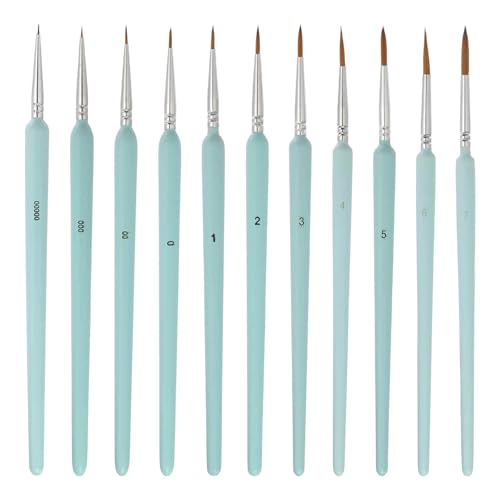MECCANIXITY 11 Pcs Detail Paint Brushes Set, 5.5mm-21mm Fine Pointed Tip Miniature Paint Brushes for Acrylic Painting Oil Watercolor(00000/000/00/0/1/2/3/4/5/6/7), Light Blue - color: Light Blue