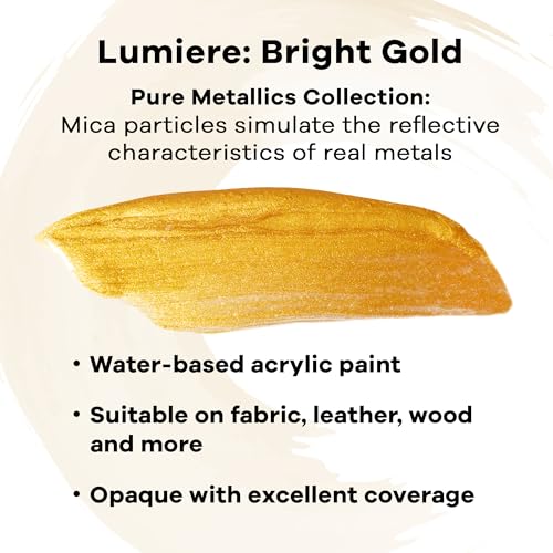 Jacquard Lumiere 8oz Fabric Paint Bright Gold - Metallic Paint for Fabric Paper Wood Ceramic and Metal - Light-bodied Metallic Acrylic Paint - Lightfast & Vibrant Metallic Acrylic Paints - color: Bright Gold, size: 8 Fl Oz (Pack of 1)