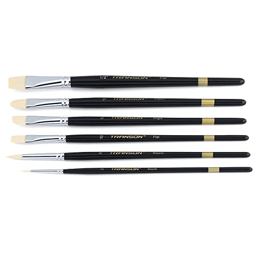 Transon Paint Brush Set 6pcs Art Painting Flexible Bristle for Acrylic Watercolor Gouache Oil Leather Canvas and Face Painting - size: size 2