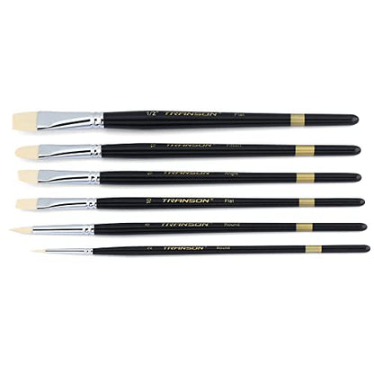 Transon Paint Brush Set 6pcs Art Painting Flexible Bristle for Acrylic Watercolor Gouache Oil Leather Canvas and Face Painting - size: size 2