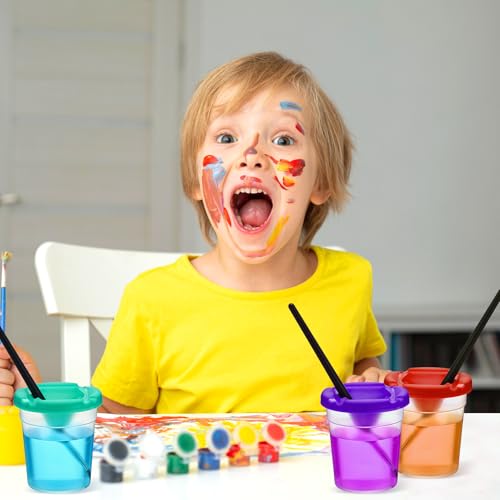 10 Pack Paint Cups with Lids for Kids, Art Supplies No Spill Painting Cups for Young Artist, Reusable Paint Water Cup Paint Mixing Cups for Classroom Arts Crafts Supplies