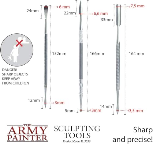 The Army Painter, Sculpting Tools, set of three tools | Set with Three Double Ended Stainless Steel Dab Tool, Polymer Clay Tools for Modeling Plastic, Resin, and Metal Miniatures