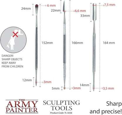 The Army Painter, Sculpting Tools, set of three tools | Set with Three Double Ended Stainless Steel Dab Tool, Polymer Clay Tools for Modeling Plastic, Resin, and Metal Miniatures