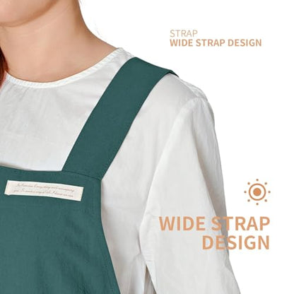 Cotton Apron for Women with Pockets, Cross Back Gardening Apron for Cooking, Baking and Cleaning - color: Teal