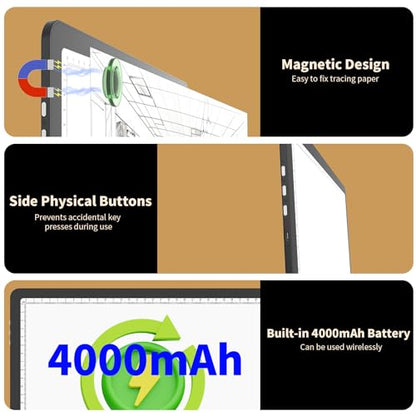 YINGWOND Rechargeable A4 Light Box for Tracing,Ultra-Thin 9000LUX Super Bright Wireless Light Pad with Adjustable Brightness Color,13.9x10 in Light Board for Diamond Painting Drawing Sketching - style: Rechargeable A4 Black