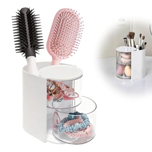 Hair Accessory Organizer & hair brush organizer, 2-Layer Clear Hair Accessories Organizer Rotatable Small Jewelry Box for Clip Earring Necklaces, The Latest Gift for A Girl. (White) Hair Caddy - color: White