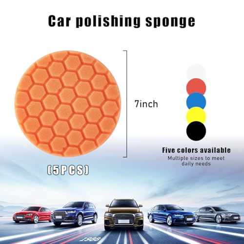 povtii 5PCS Buffing Polishing Pads, 7 Inch Cutting Polishing Pad Kit for Car Buffer Polisher, Polishing and Waxing, Backing Plate Compound Buffing Sponge Pads, Car Accessories - size: 7 Inch