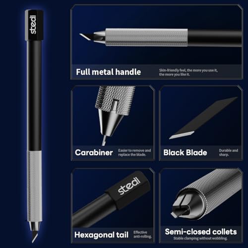 stedi Craft Hobby Knife Kit, Model Hobby Making Tools, All Metal Precision Craft Knife with 20PCS Blades for Gundam, Scale Military Model, 3D Resin Parts | Precision Craft Knife with 20PCS Blades for Gundam, Scale Military Model, 3D Resin Parts Black - co