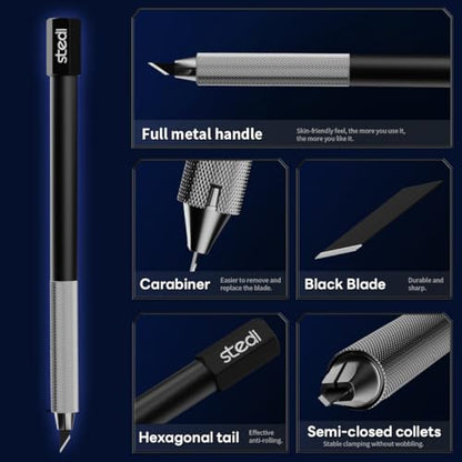 stedi Craft Hobby Knife Kit, Model Hobby Making Tools, All Metal Precision Craft Knife with 20PCS Blades for Gundam, Scale Military Model, 3D Resin Parts | Precision Craft Knife with 20PCS Blades for Gundam, Scale Military Model, 3D Resin Parts Black - co