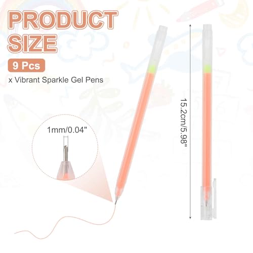 MECCANIXITY 9 Pcs Metallic Vibrant Sparkle Gel Pens, Drawing Pens with Fine Point 1mm for Adult Drawing Doodling Journaling Art Supplies and DIY Crafts, Orange - color: Orange