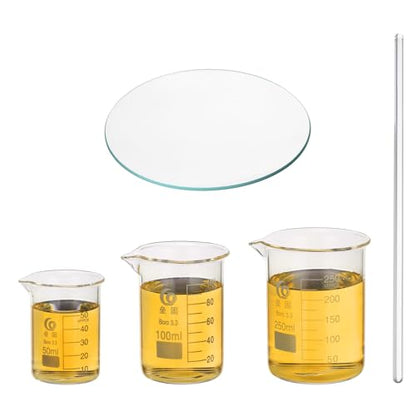 PATIKIL 50/100/250ml Low Form Glass Beaker Borosilicate Glass Beakers Clear | 3.3, Graduated Measuring Cup, with Stirring Rod and Watch Glass, for Experiment Cooking Baking