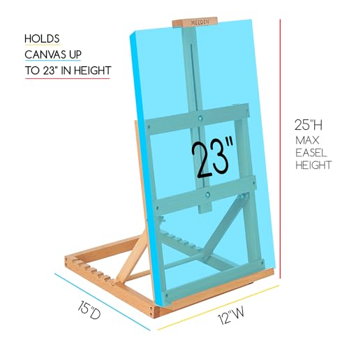 MEEDEN Heavy-Duty Tabletop Studio H-Frame Wooden Easel- Solid Beech Wood Adjustable Artists Desktop Wood Easel Table for Artist, Beginners & Teens- Holds Canvas Art up to 23" High