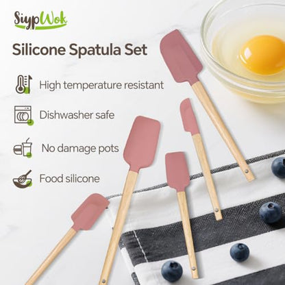 Silicone Spatula Set, Food Grade Rubber Spatula-5 Piece Nonstick Rubber Spatulas, Spoonula, Jar Scraper for Cooking, Baking, Mixing, Frosting - Heat Resistant Up to 600°F (5 Pcs Pink) - color: Pink