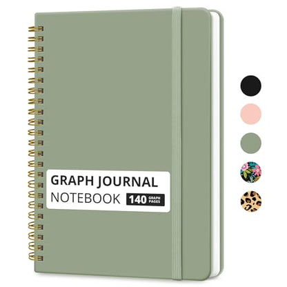 Taja Graph Spiral Journal Notebook for Women & Men, 140 Pages, Graph Paper Hardcover Notebook for Planning & Tracking, Journals for Graphing, A5(5.7" x 7.9") – Green - color: A.Green, style: c-Graph