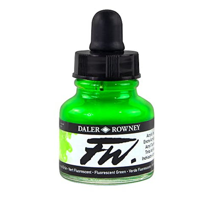 Daler-Rowney FW Acrylic Ink Bottle Fluorescent Green - Versatile Acrylic Drawing Ink for Artists and Students - Permanent Calligraphy Ink - Archival Ink for Illustrating and More