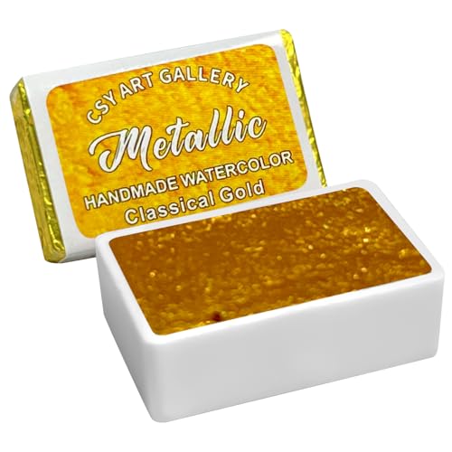 Watercolor Paint,Full Pans Glitter Metallic Colors, Classical Gold Glitter-Pearlescent Water Color, Ideal for Beginners and Artists - color: Classical Gold (Full Pan)