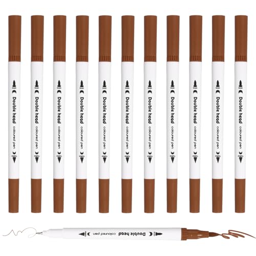 PATIKIL 12Pack Dual Brush Markers, Brown Watercolor Fine and Brush Tips Pens Colored Marker Calligraphy Coloring Art Supplies Set for Coloring Book Illustration Sketching Journaling - color: Brown