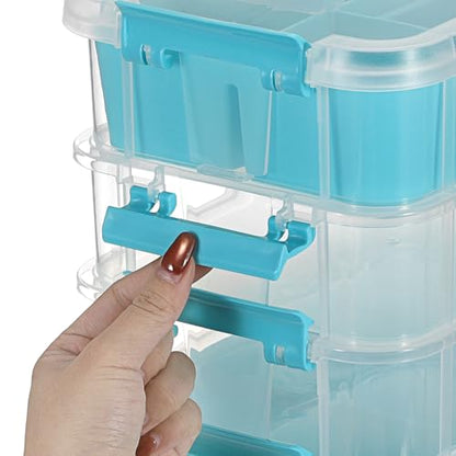 JUXYES 4-Tiers Plastic Stack Carry Storage Containers Box wih Handle Lids - color: Blue
