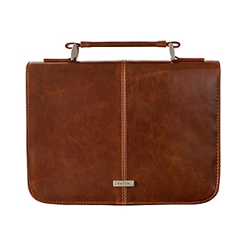 Christian Art Gifts Faux Leather Bible Cover: Faith Sentiment Badge, Brown - size: Medium