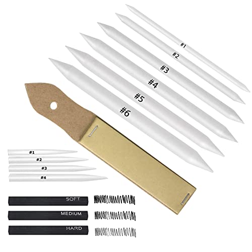 CAMATTO 14 PCS Blending Stumps and Tortillions Paper Art Blenders | Sandpaper Pencil Sharpener Pointer, Compressed Charcoal Sticks, For Student Artist Sketch Drawing Shading - size: 14 Pcs Set