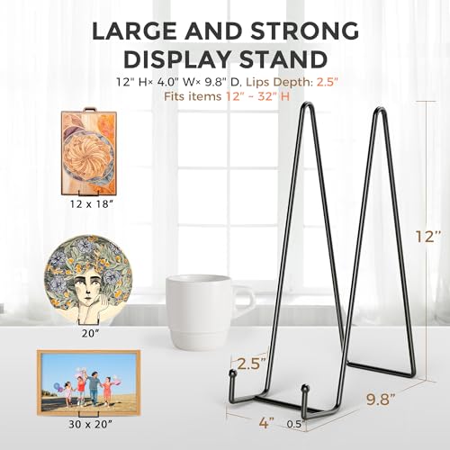 TR-LIFE 12 Inch Plate Stands for Large Heavy Duty Display - Metal Picture Frame Holder Stand + Table Top Easels for Decorative Platter, Book, Plaque, Photo (2 Pack) - size: 12 Inch