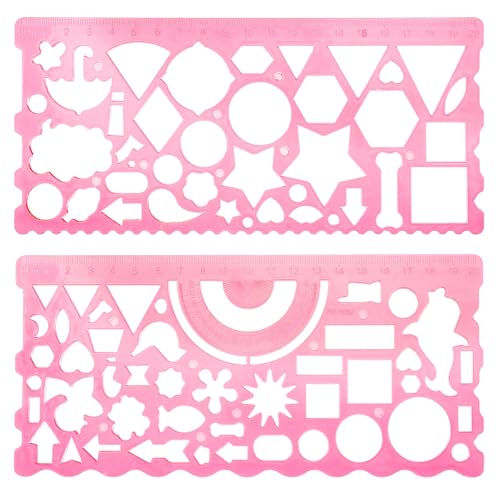JIEYAO 2 Pcs Geometric Drawings Templates, Multi-Shaped Drafting Stencils, Plastic Measuring Templates Rulers Clear Drawing Triangle Tool Protractor Set for Studying Designing Office(Red) - color: Red