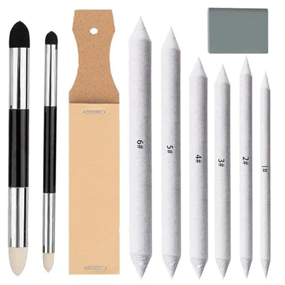 N NOROCME 10 PCS Blending Stumps,Sponge Pens and Sandpaper Pencil Sharpener | Kneaded Eraser,Tortillions Paper Art Blenders,Washable Reusable,for Student Artist Charcoal Sketch Drawing - size: 10 Pcs