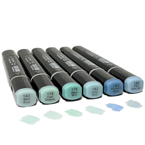 Arhomet 6 Pack Blue Alcohol Markers, Double Tipped Soft Fine Tips and Brush Permanent Art Markers for Drawing Sketching Coloring (Blue) - color: Blue