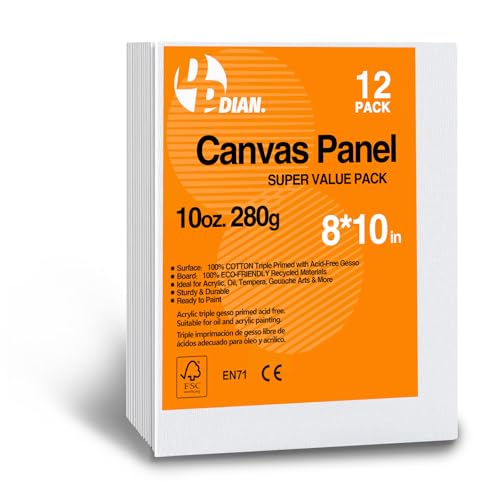 Canvas Boards for Painting 8x10 Inch, 12-Pack Bulk Canvas Value Pack - Art Supplies Blank Paint Canvas Panels for Acrylic, Oil, Watercolor, Tempera, Gouache - size: 8"x10"