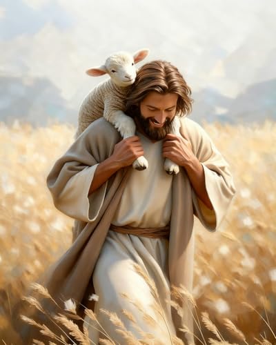 Okarina Paint by Numbers Kit for Adults, Jesus & Lamb Design, 16x20 Inch | DIY Acrylic Painting Kit on Canvas for Beginners, Relaxing Arts & Crafts for Stress Relief, Christian Home Wall Decor & Gift - color: HMOP251008