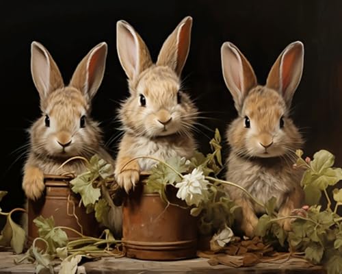 Clendo Vintage Bunny Paint by Numbers for Adults - Rabbit Adults Paint by Numbers Kits, DIY Paint by Number Acrylic Canvas Painting Art Kits for Home Decor 16x20 Inch (Without Frame) - color: MT22319