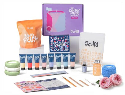 Sculpd Candle Making Kit, 1 Candle, Peony Rose Fragrance, Pastel Tones | Air dry clay kit with acrylic paint, non-toxic eco soy wax, candle glaze, tools & guide, for adults - color: Peony Rose with Pastel Tones, size: 1 Candle
