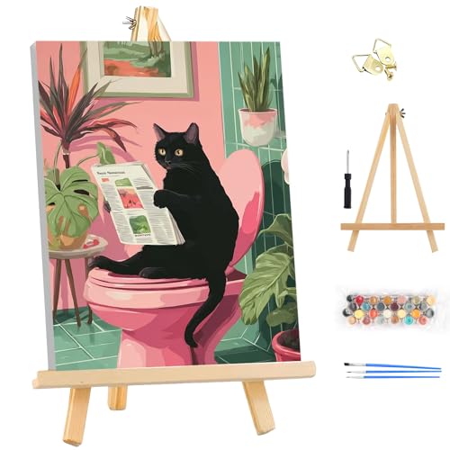 EOBROMD Framed Paint by Numbers Kits for Adults with Wooden Easel, Cat DIY Paint by Numbers Kits for Beginner, Painting on Stretched Canvas, Oil Crafts Home Decor Gift 10x14 Inch - color: LG055