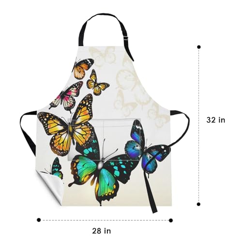 Britimes Apron with Pockets, 32x28 inch, for Women Men, Colorful Butterfly - color: Butterfly 2