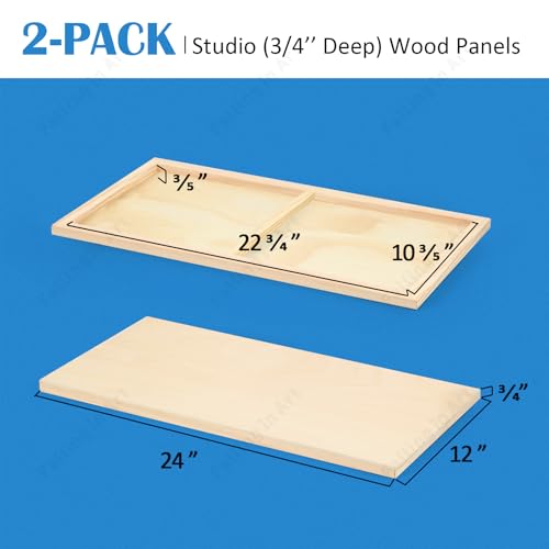 Falling in Art 2 Pack 12x24’’ Unfinished Birch Wood Panels Kit for Painting | Studio 3/4’’ Deep Wood Canvas, Cradle Boards for Acrylic Pouring, Art, Crafts, Epoxy Resin, Laser Engraving Cutting - size: 12'' x 24''