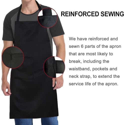 Chef Apron with Pocket for Men Women Server Butcher Work, 5 Pack - color: Black