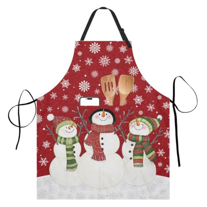Imiss Waterproof Stain-Resistant Cooking Chef Aprons for Grill BBQ Baking 27 X 31 Inch - color: Red Snowman