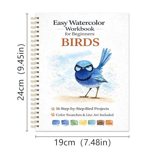Watercolor Workbook for Beginners – Birds, 16 Original Watercolor Projects, Lay-Flat Watercolor Paper Book(9.45 × 7.48 in), Water Coloring Book for Adults, Art Gift - color: Birds, size: without palette