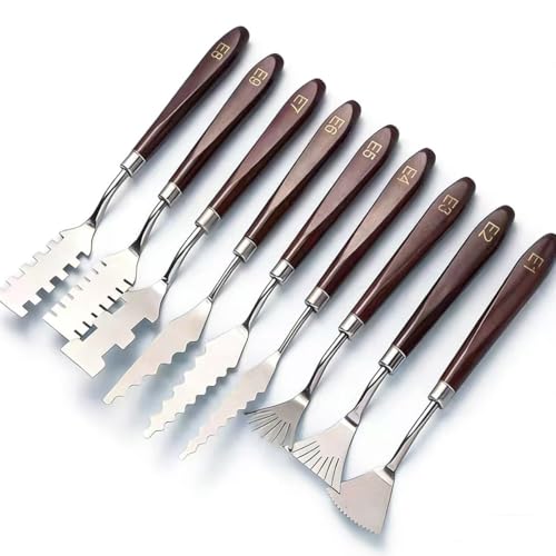 9pcs Stainless Steel Spatula Palette Knife - Palette Knife Set Painting Tools Metal Knives Wood Handle with Different Shapes and Sizes for Oil, Canvas, Acrylic Painting