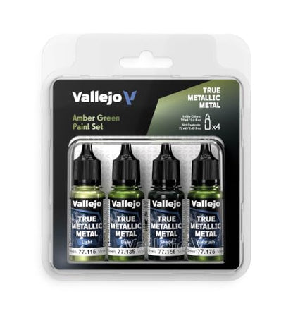Vallejo - Amber Green Set, True Metallic Metal, 4 Bottles x 0.6 fl.oz. - color: Amber Green