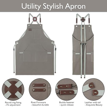 Kitchen Apron, Work Apron, Canvas Apron, Dark Gray - color: Dark Gray