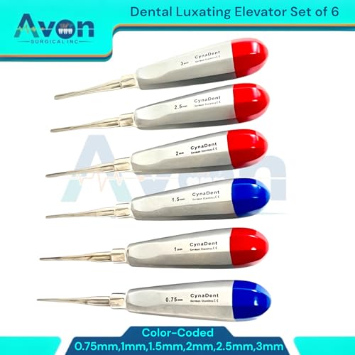 Color-Coded Dental Root Elevator Picks, Straight, 0.75mm, 1mm, 1.5mm, 2mm, 2.5mm, 3mm | Autoclave-Safe German Stainless Steel | 6PCS Bundle