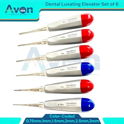 Color-Coded Dental Root Elevator Picks, Straight, 0.75mm, 1mm, 1.5mm, 2mm, 2.5mm, 3mm | Autoclave-Safe German Stainless Steel | 6PCS Bundle
