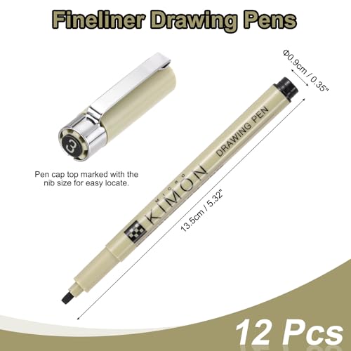 PATIKIL Fineliner Pens, 3mm Bold Tips Drawing Pen Waterproof Inking Markers Liner Artist Watercolor Supplies Drawing Kit for Adult Sketching Journaling, Pack of 12 - style: 3mm Bold Tip